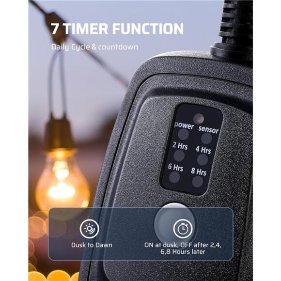 Light Sensor Timer Waterproof, Plug in Timer Switch, 100 ft Range Remote Control - Picture 2 of 7